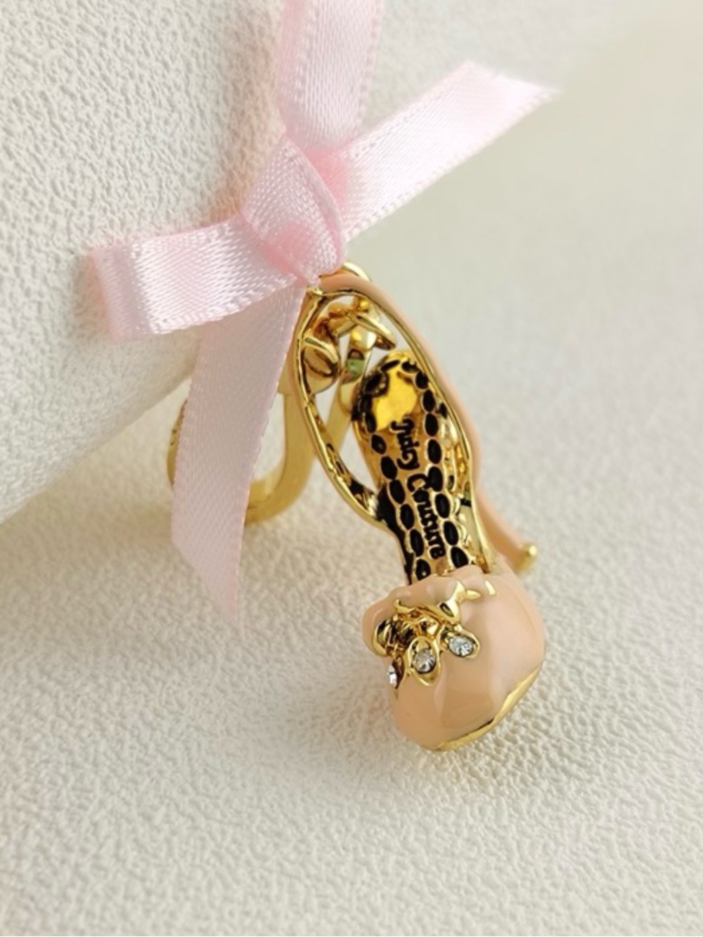 Juicy Couture Pink High Heel Shoe Charm with Pink Ribbon and Cow